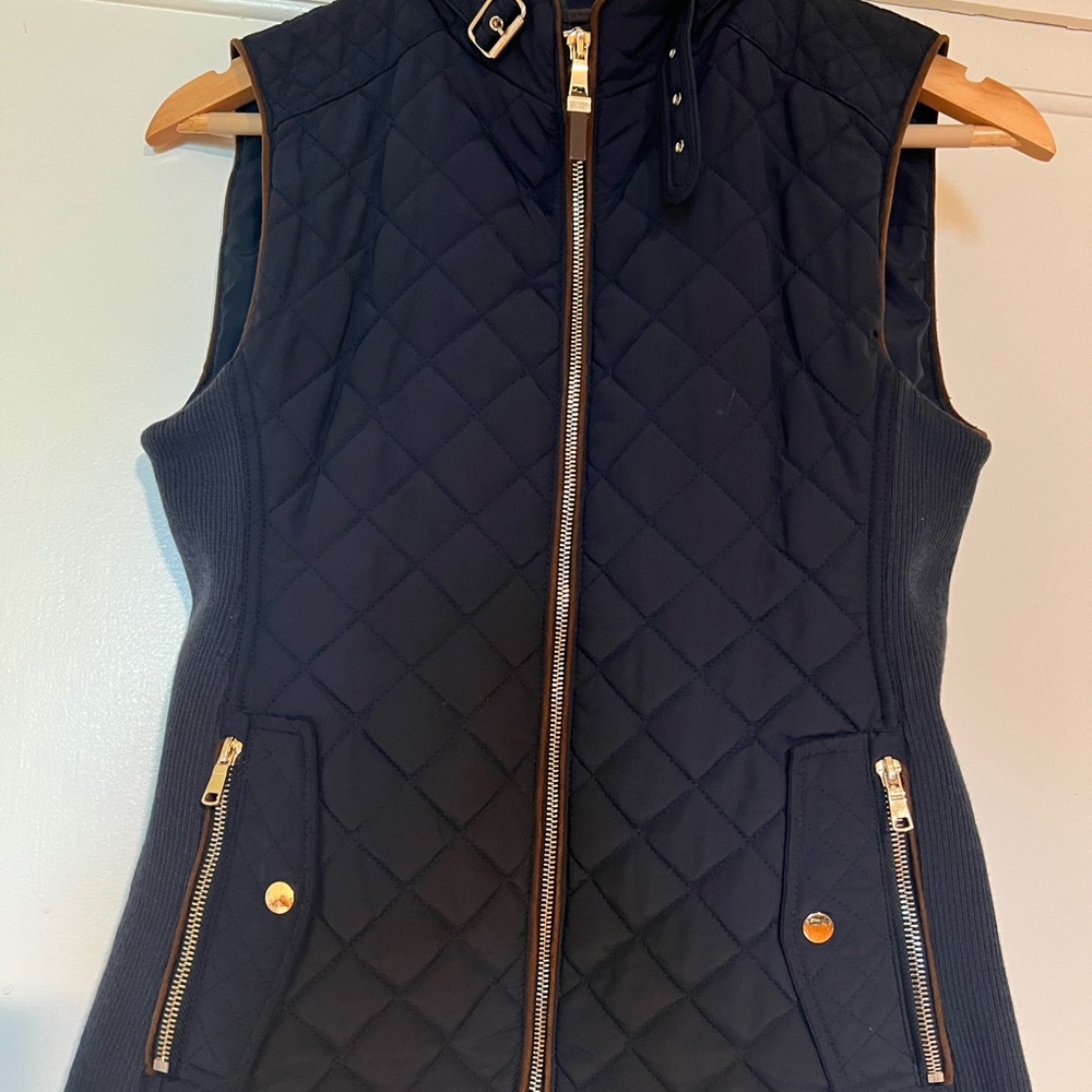 Zara Navy Quilted Vest with Gold Accents
